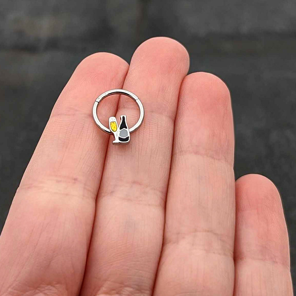 BodyCandy 16G 3/8 Champagne Bottle Flute Yellow Hinged Segment Ring — size reference