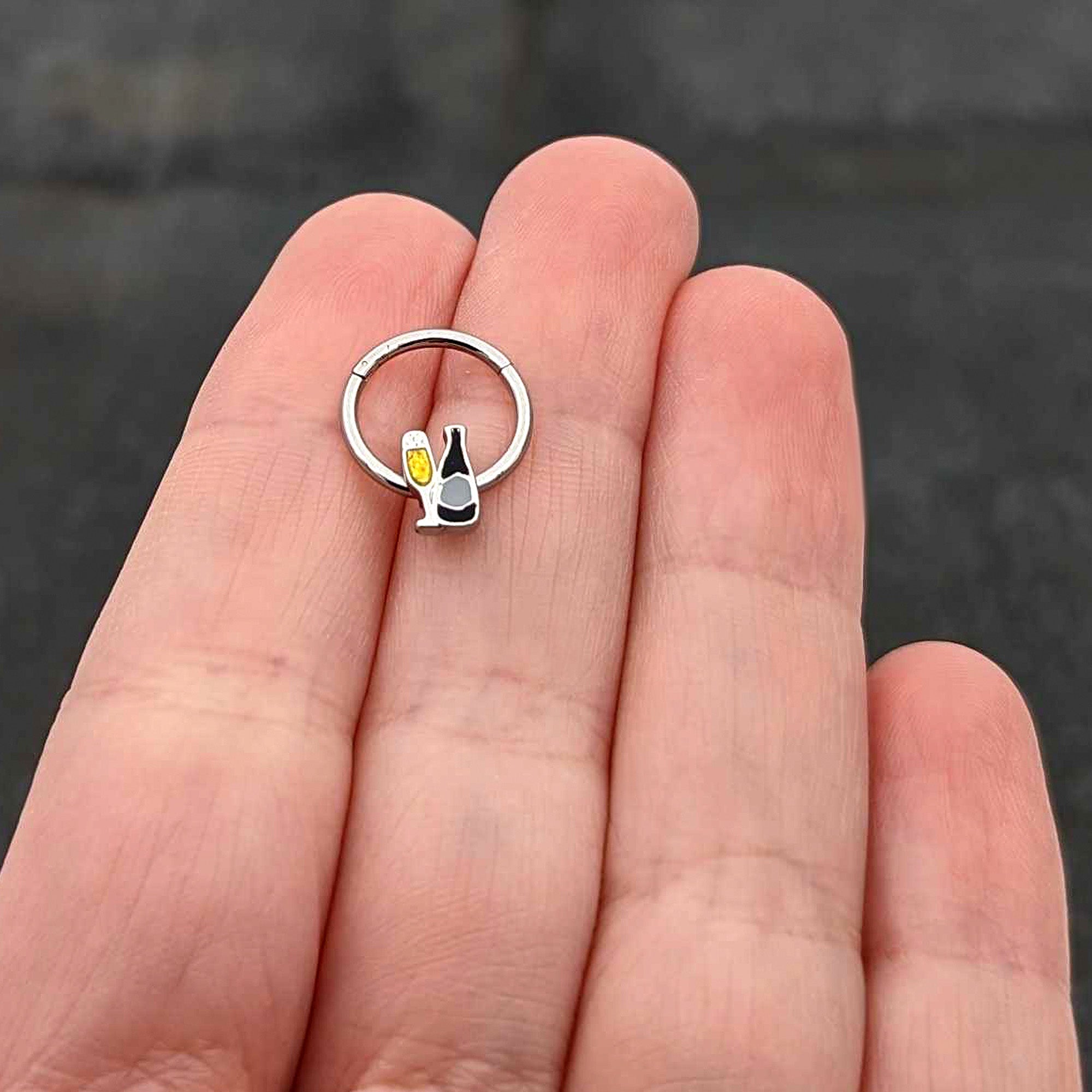 BodyCandy 16G 3/8 Champagne Bottle Flute Yellow Hinged Segment Ring — size reference