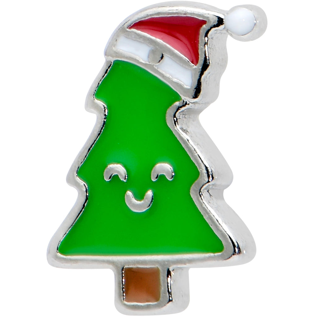 BodyCandy 16G 5/16 Happy Christmas Tree Hat Labret Monroe Tragus — detail close-up