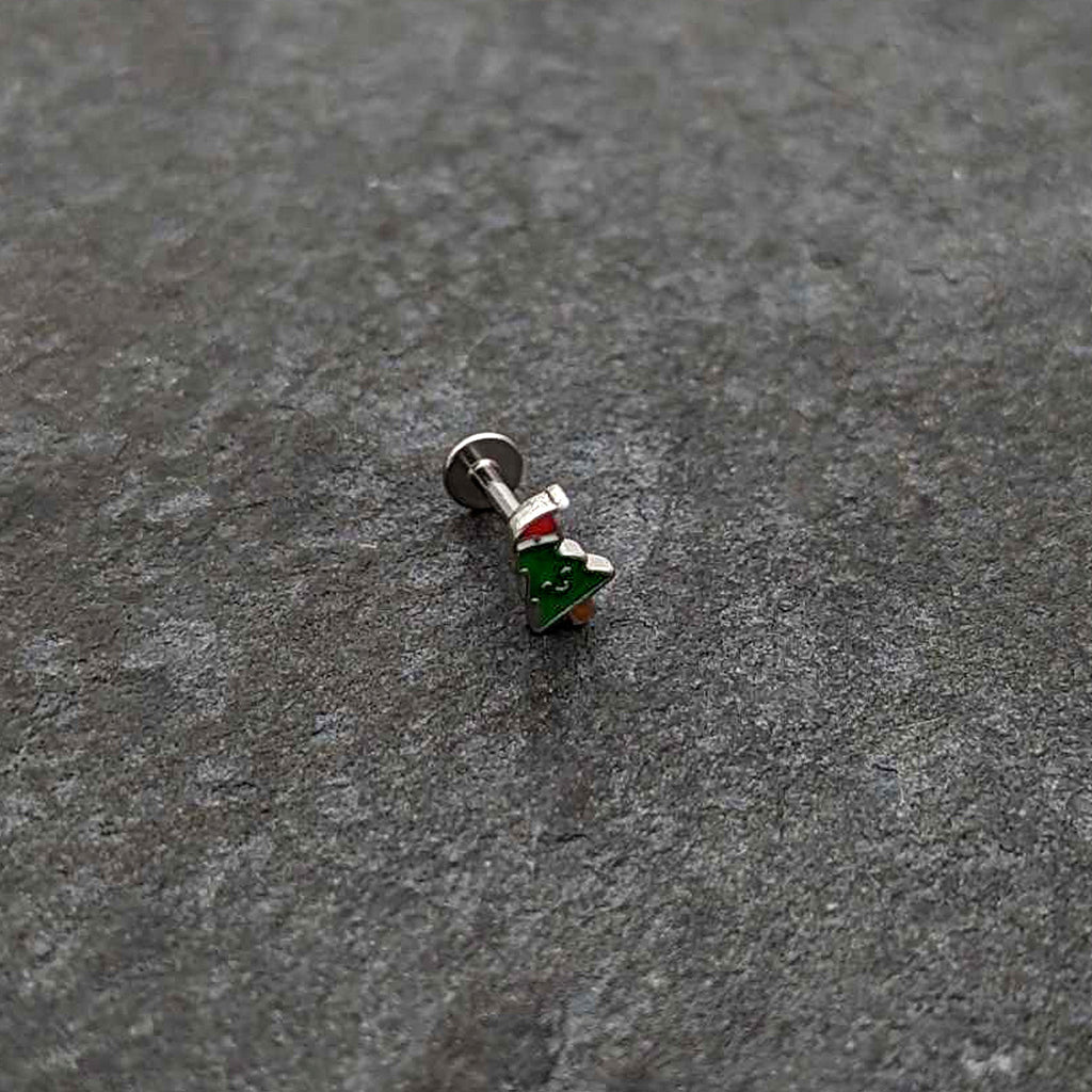 BodyCandy 16G 5/16 Happy Christmas Tree Hat Labret Monroe Tragus — alternative angle