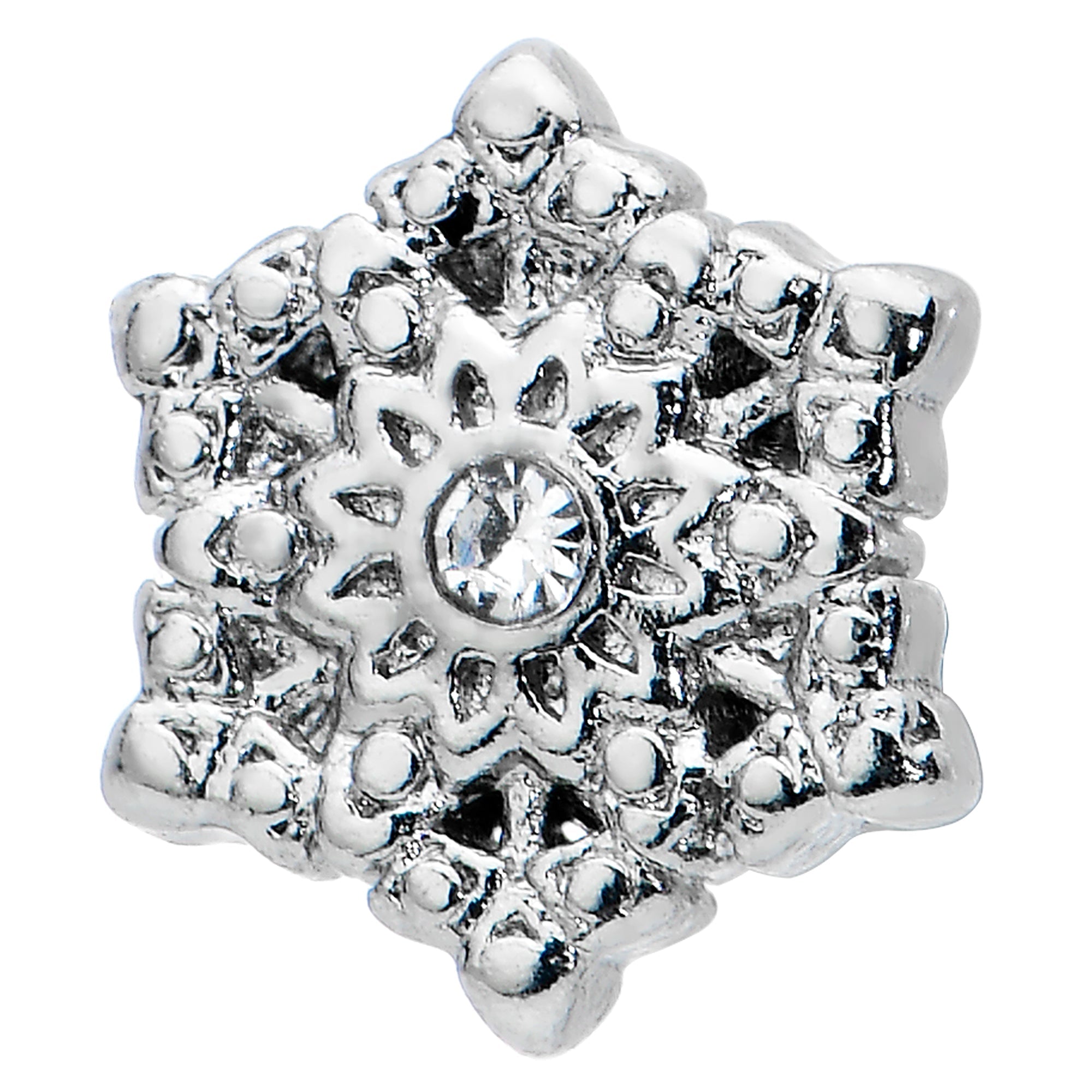 BodyCandy 16G 5/16 Clear Gem Filigree Epic Snowflake Labret Monroe Tragus — detail close-up