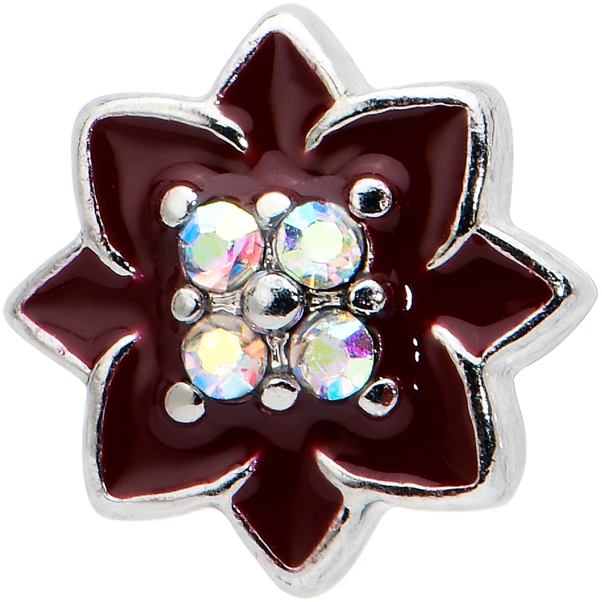 BodyCandy 16G 5/16 Aurora Gem Poinsettia Flower Festive Labret Monroe Tragus — detail close-up