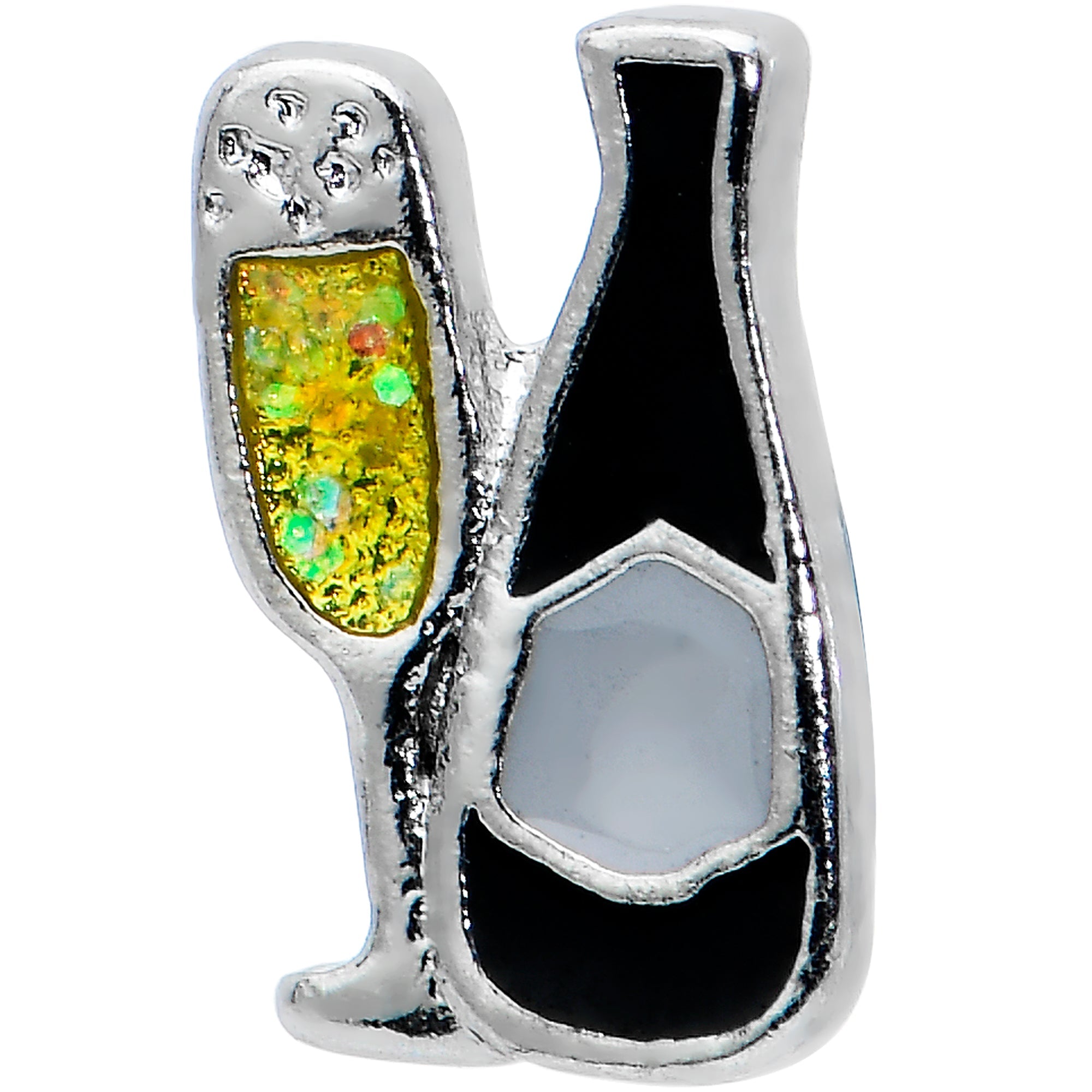 BodyCandy 16G 5/16 Champagne Bottle Flute Yellow Labret Monroe Tragus — detail close-up