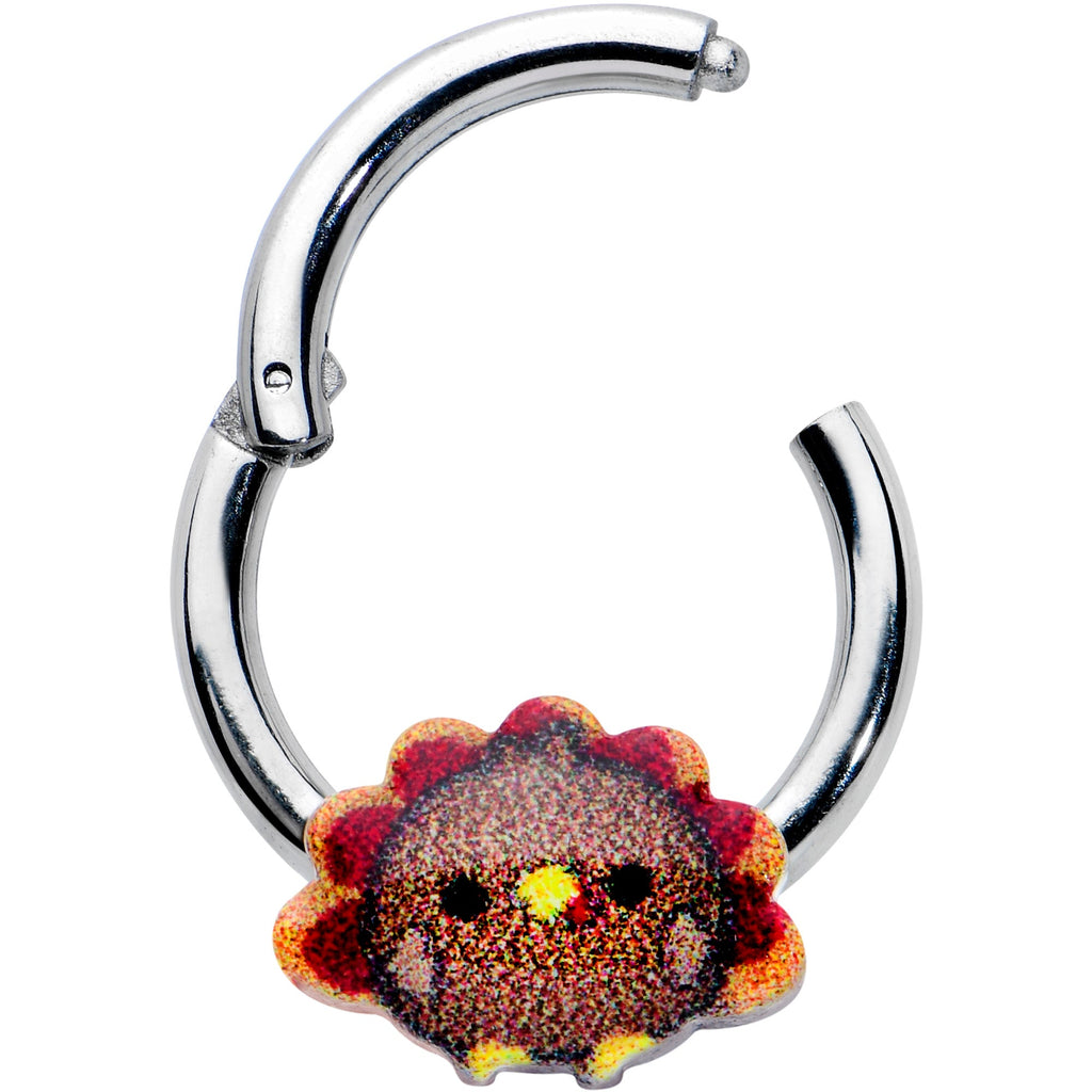 BodyCandy 16G 5/16 Sweet Tiny Turkey Thanksgiving Hinged Segment Ring — detail close-up