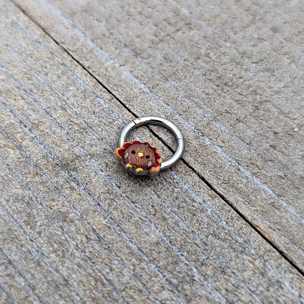 BodyCandy 16G 5/16 Sweet Tiny Turkey Thanksgiving Hinged Segment Ring — in-use photo