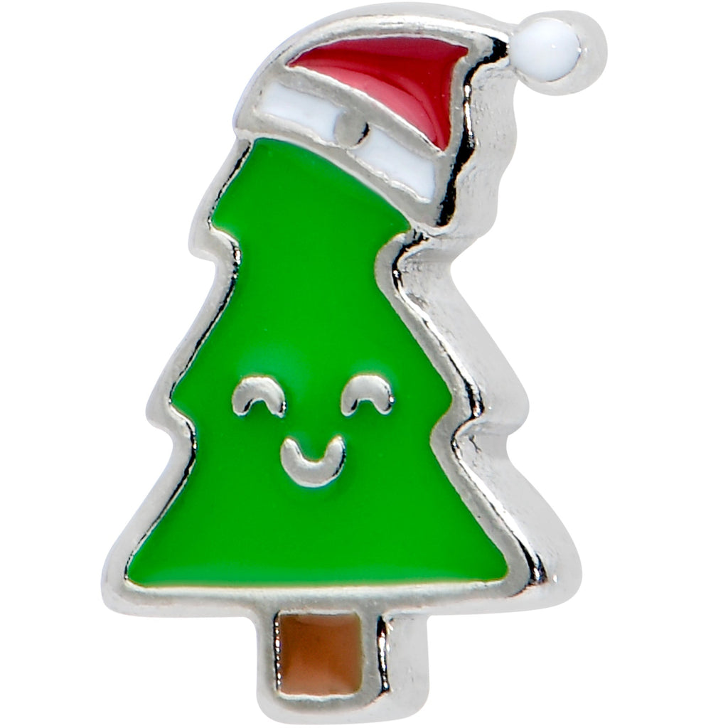BodyCandy 16G 1/4 Happy Christmas Tree Hat Cartilage Tragus Earring — detail close-up