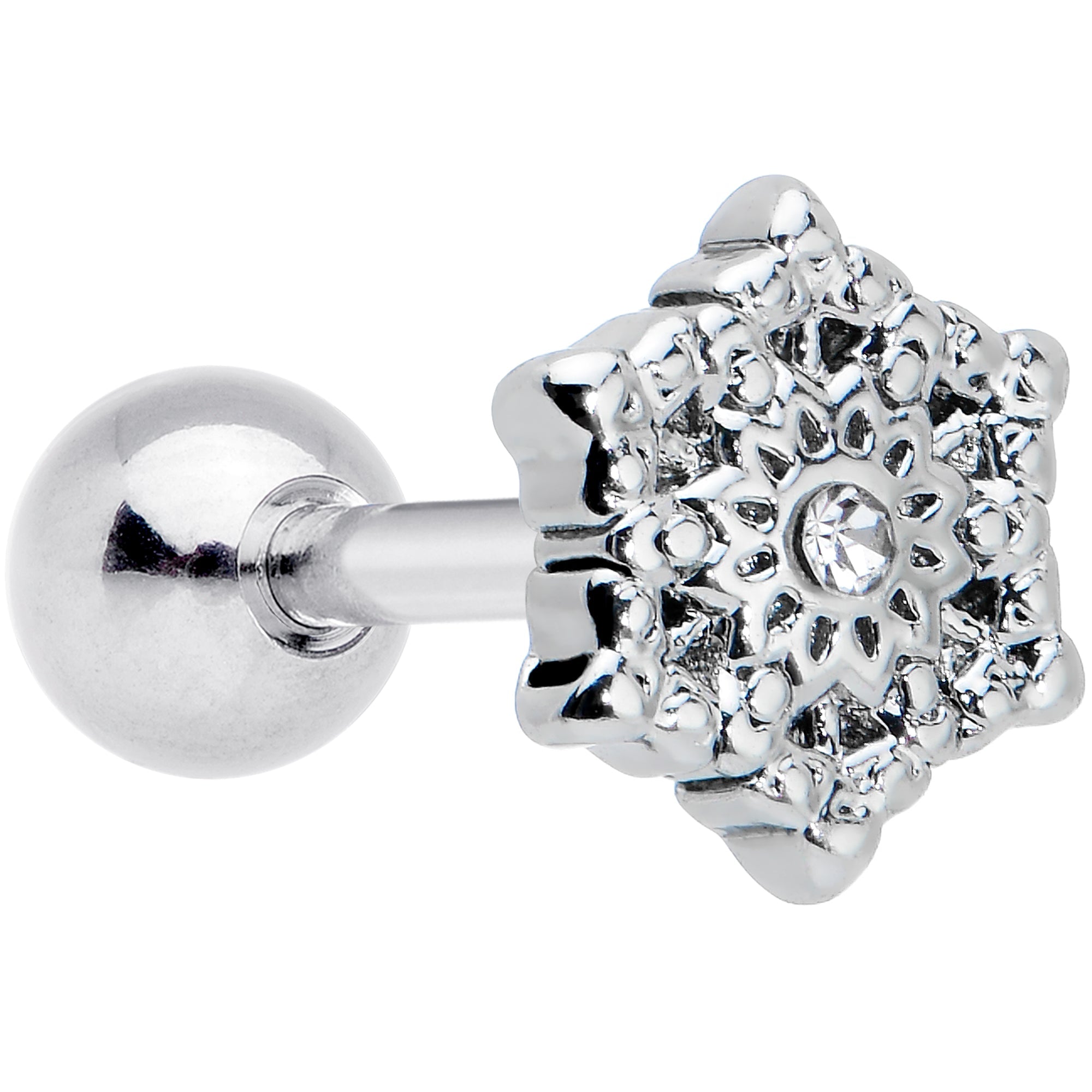 BodyCandy 16G 1/4 Clear Gem Filigree Epic Snowflake Cartilage Tragus Earring — main product shot