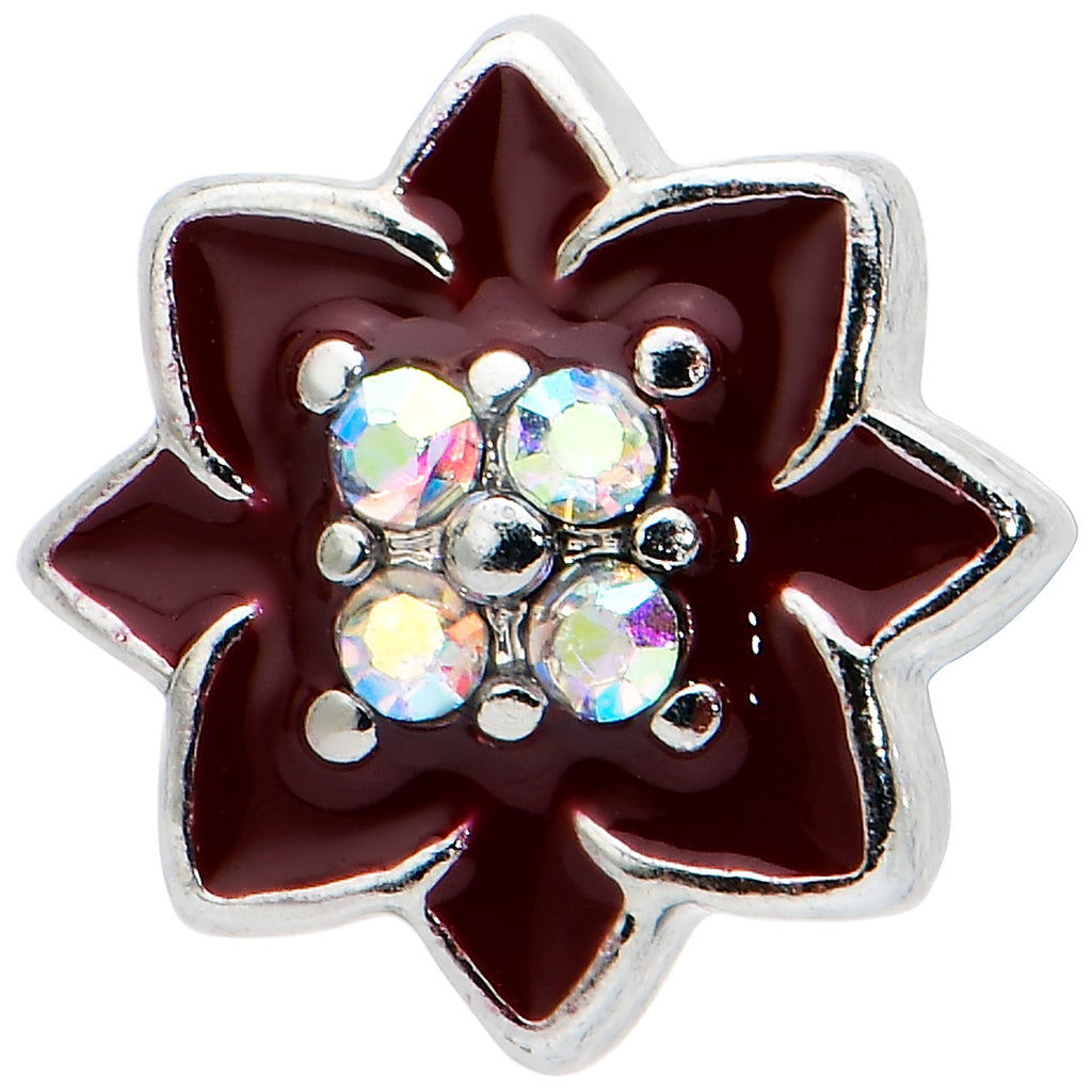 BodyCandy 16G 1/4 Aurora Gem Poinsettia Flower Cartilage Tragus Earring — detail close-up