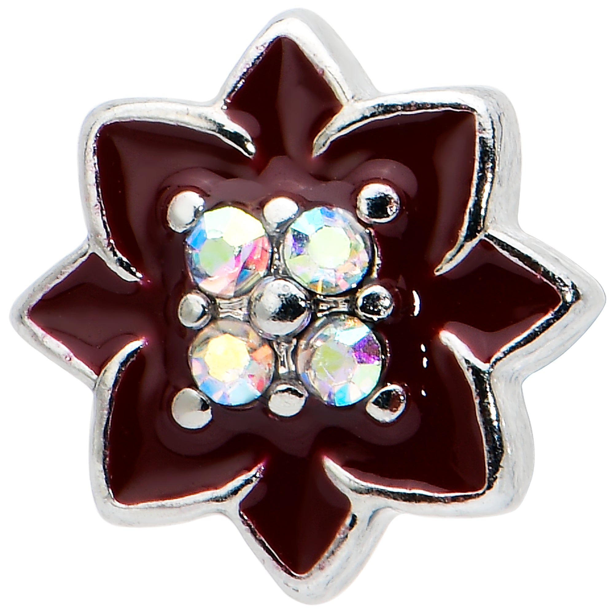 BodyCandy 16G 1/4 Aurora Gem Poinsettia Flower Cartilage Tragus Earring — detail close-up