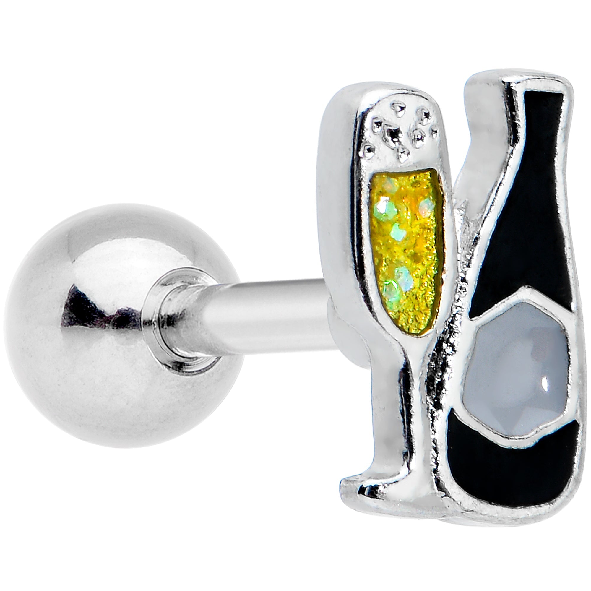 BodyCandy 16G 1/4 Champagne Bottle Flute Yellow Cartilage Tragus Earring — main product shot