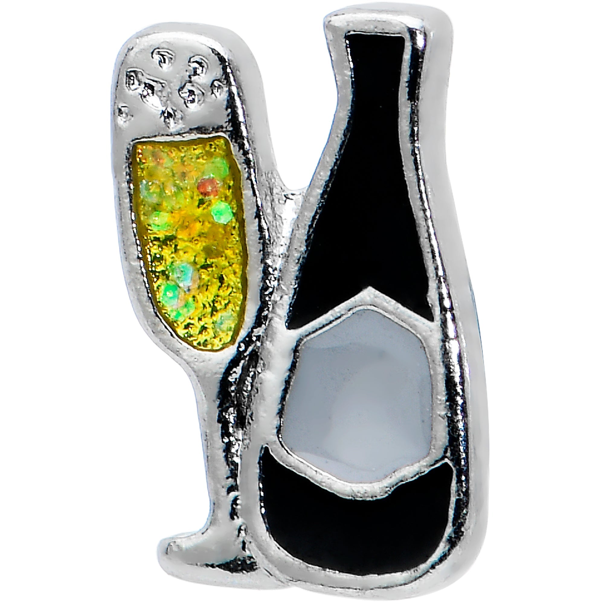 BodyCandy 16G 1/4 Champagne Bottle Flute Yellow Cartilage Tragus Earring — detail close-up