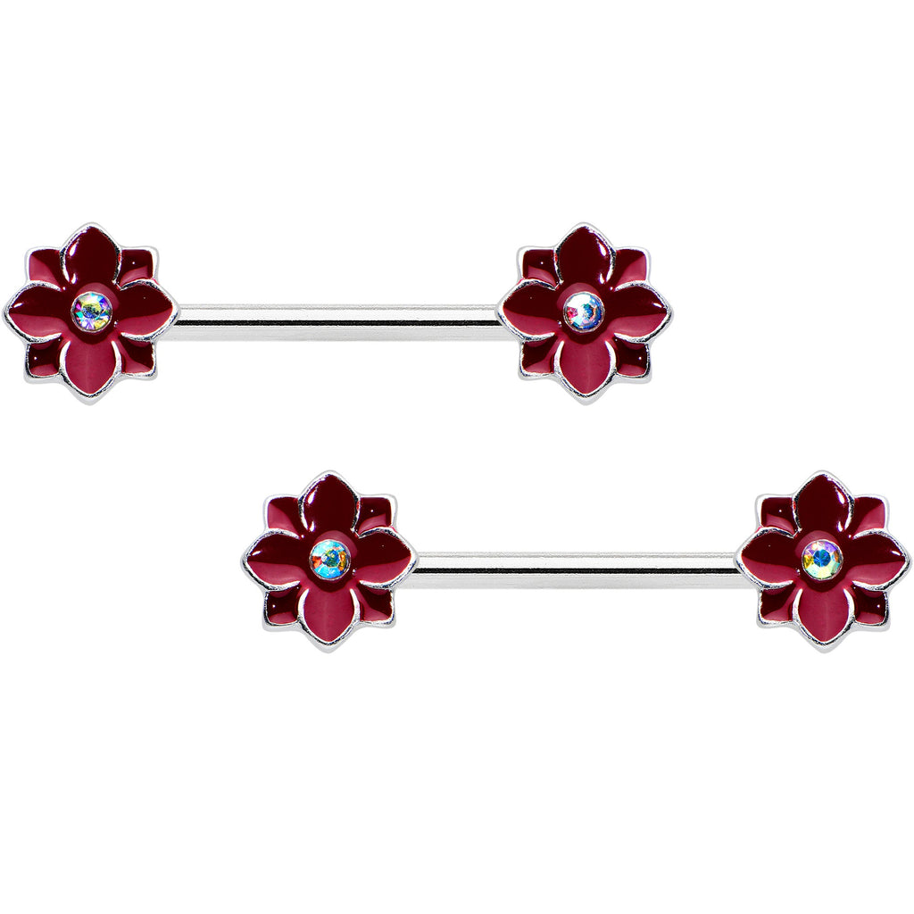 BodyCandy 14G 9/16 Aurora Gem Poinsettia Flower Barbell Nipple Ring Set — main product shot