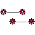 BodyCandy 14G 9/16 Aurora Gem Poinsettia Flower Barbell Nipple Ring Set — main product shot
