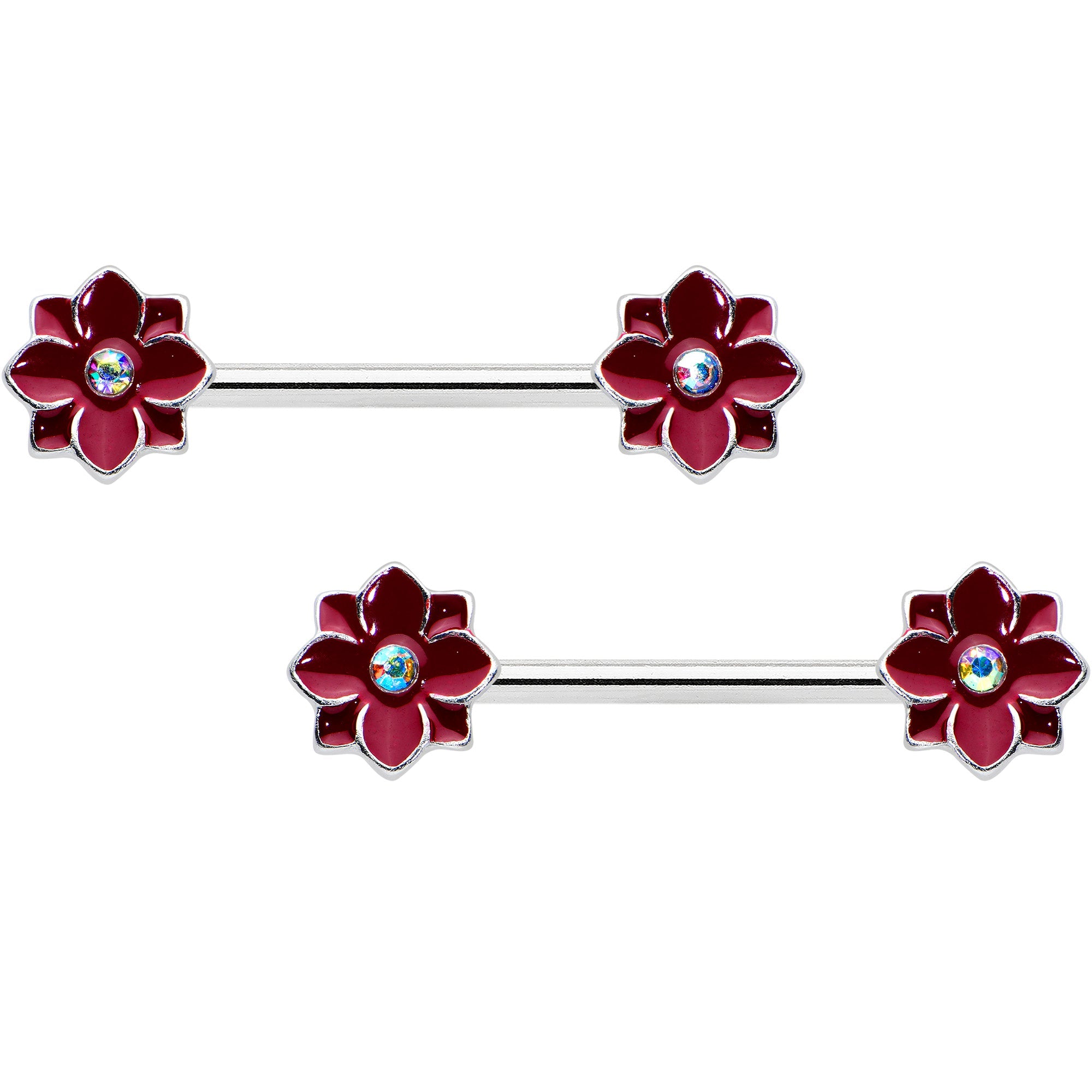 BodyCandy 14G 9/16 Aurora Gem Poinsettia Flower Barbell Nipple Ring Set — main product shot