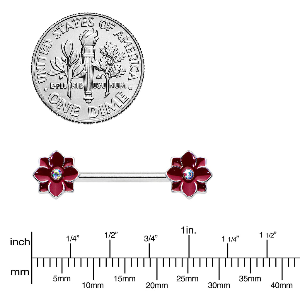 BodyCandy 14G 9/16 Aurora Gem Poinsettia Flower Barbell Nipple Ring Set — lifestyle context