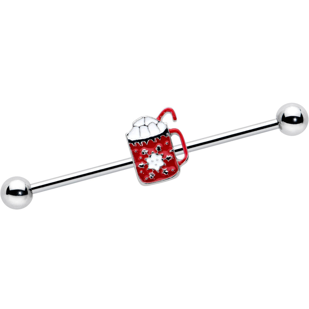 BodyCandy 14G Sweet Hot Cocoa Marshmallow Holiday Industrial Barbell 38mm — main product shot