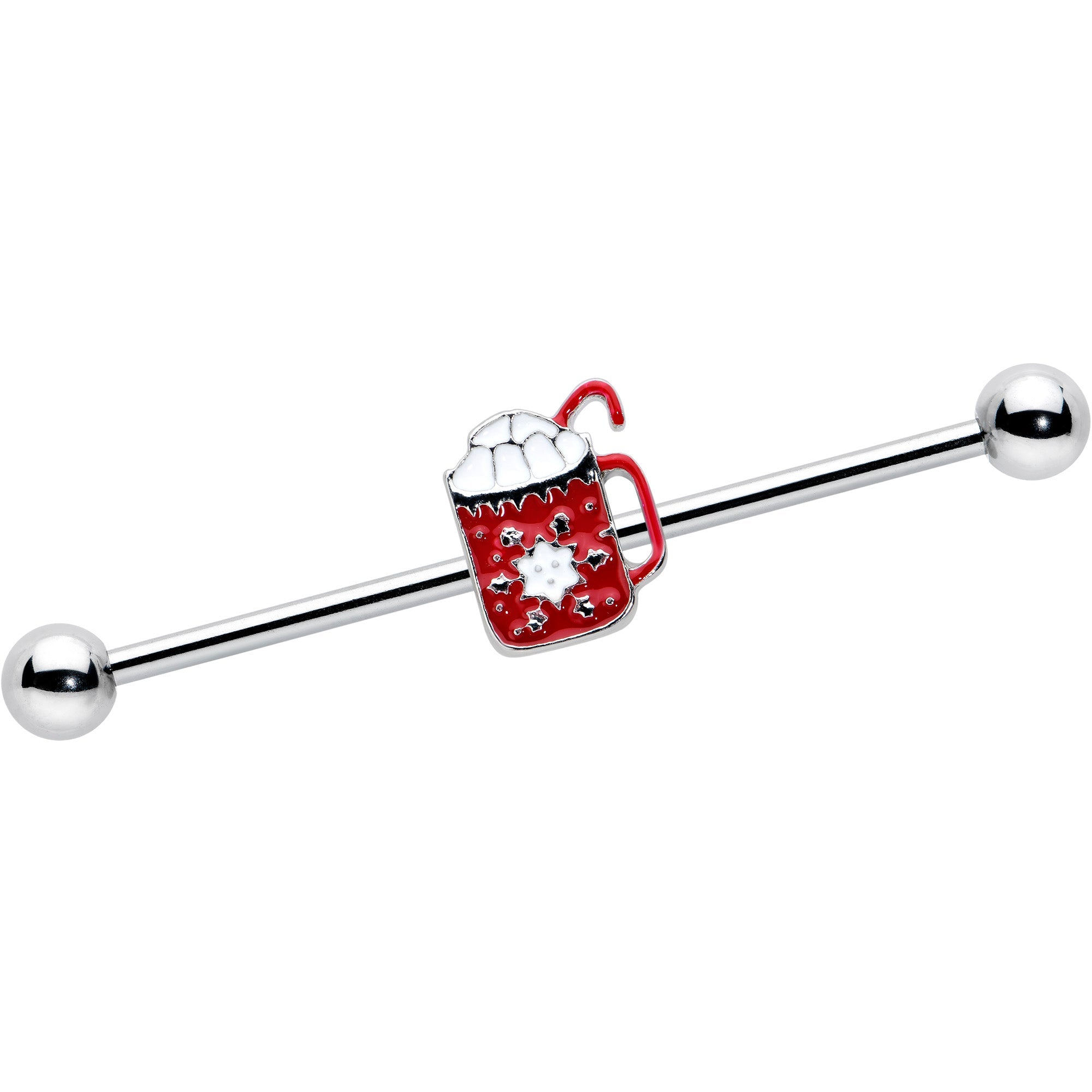 BodyCandy 14G Sweet Hot Cocoa Marshmallow Holiday Industrial Barbell 38mm — main product shot