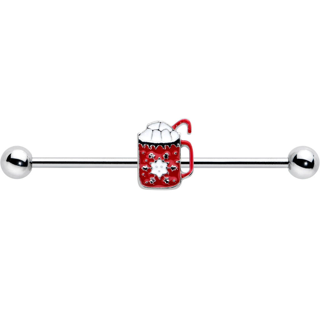 BodyCandy 14G Sweet Hot Cocoa Marshmallow Holiday Industrial Barbell 38mm — detail close-up