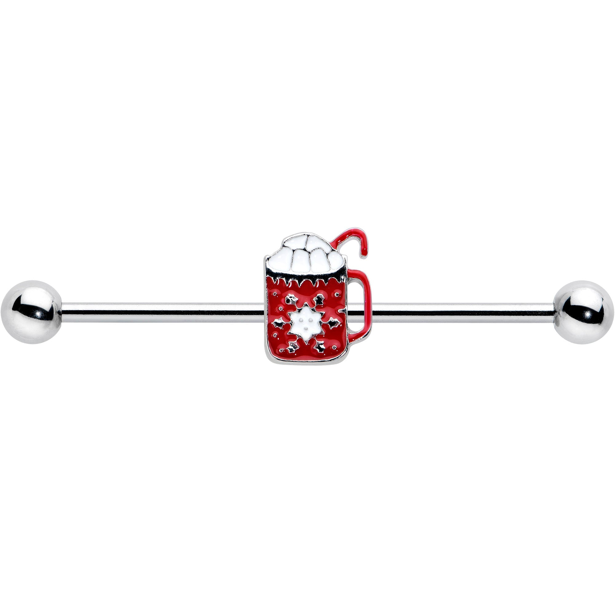 BodyCandy 14G Sweet Hot Cocoa Marshmallow Holiday Industrial Barbell 38mm — detail close-up