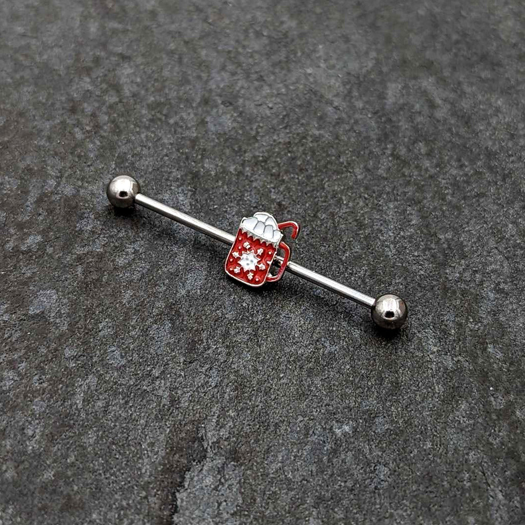 BodyCandy 14G Sweet Hot Cocoa Marshmallow Holiday Industrial Barbell 38mm — side view