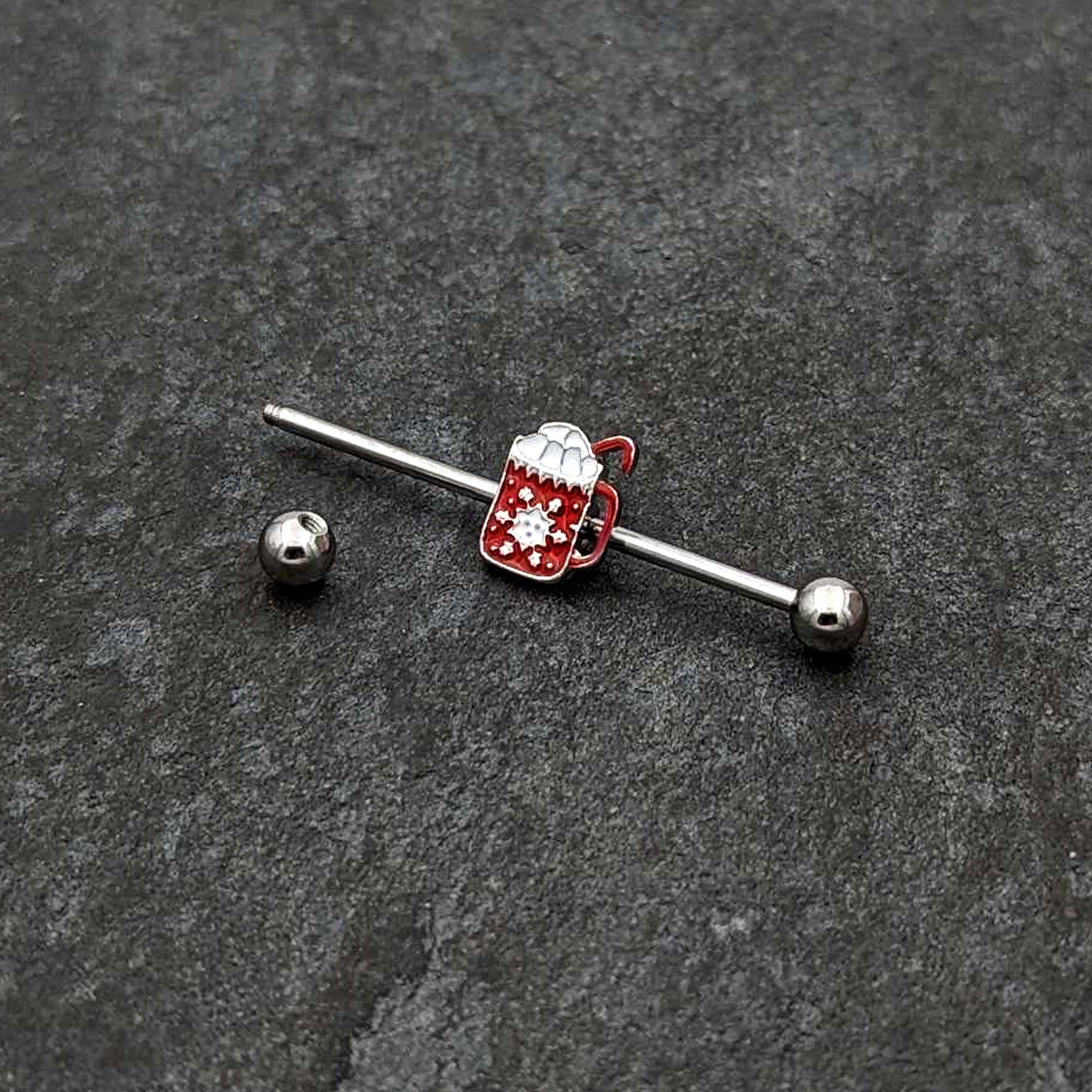 BodyCandy 14G Sweet Hot Cocoa Marshmallow Holiday Industrial Barbell 38mm — back view