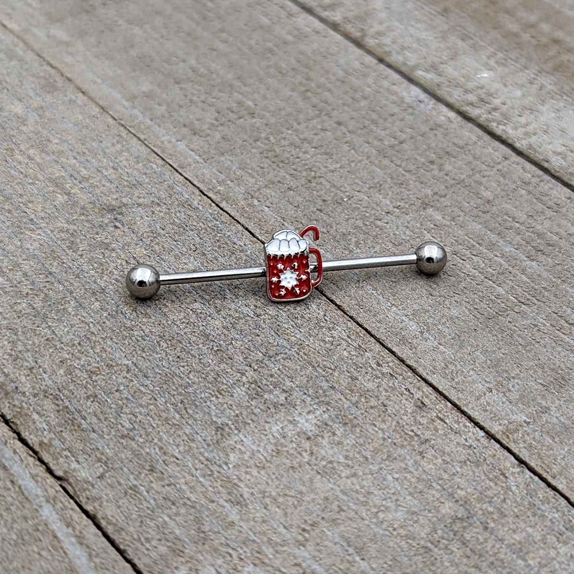 BodyCandy 14G Sweet Hot Cocoa Marshmallow Holiday Industrial Barbell 38mm — alternative angle