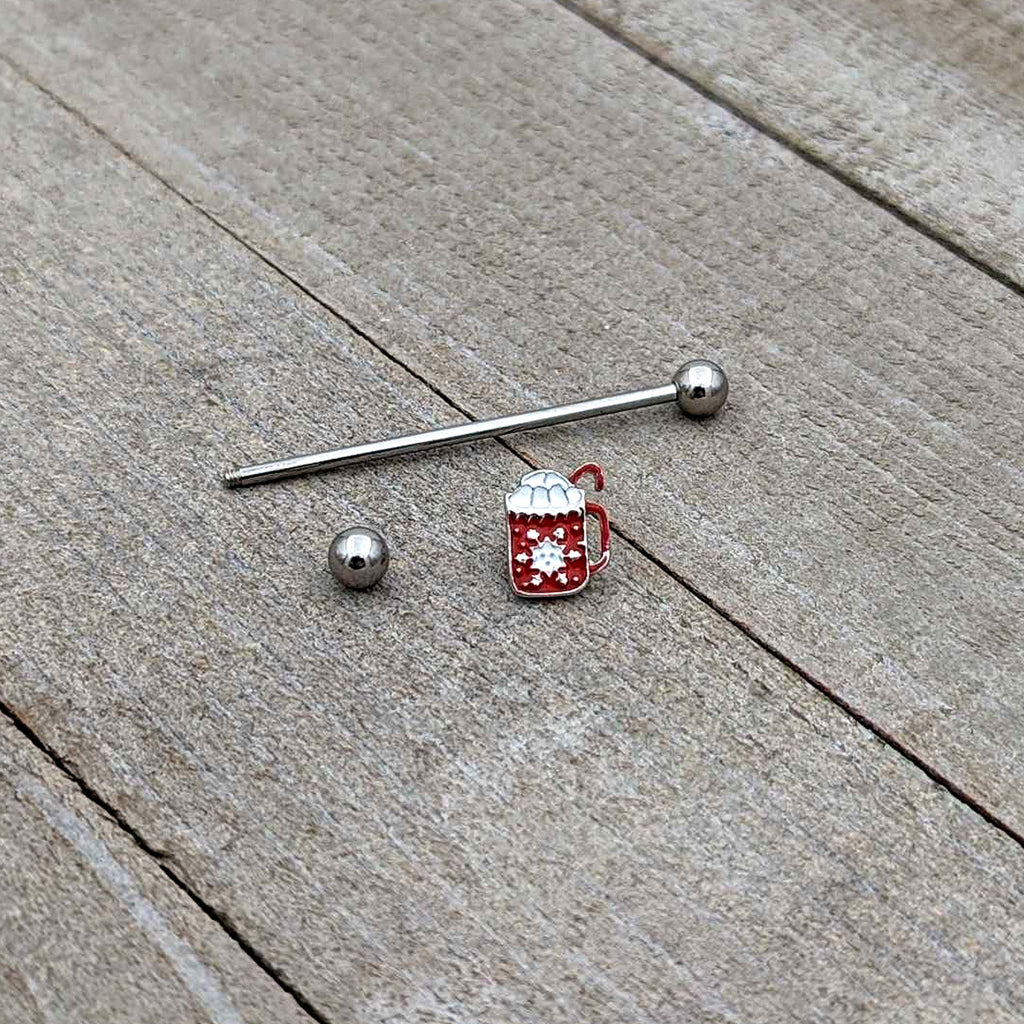 BodyCandy 14G Sweet Hot Cocoa Marshmallow Holiday Industrial Barbell 38mm — in-use photo