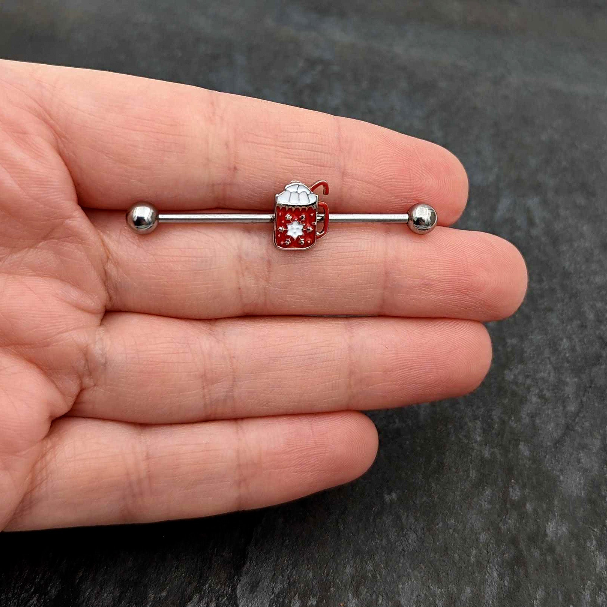 BodyCandy 14G Sweet Hot Cocoa Marshmallow Holiday Industrial Barbell 38mm — size reference