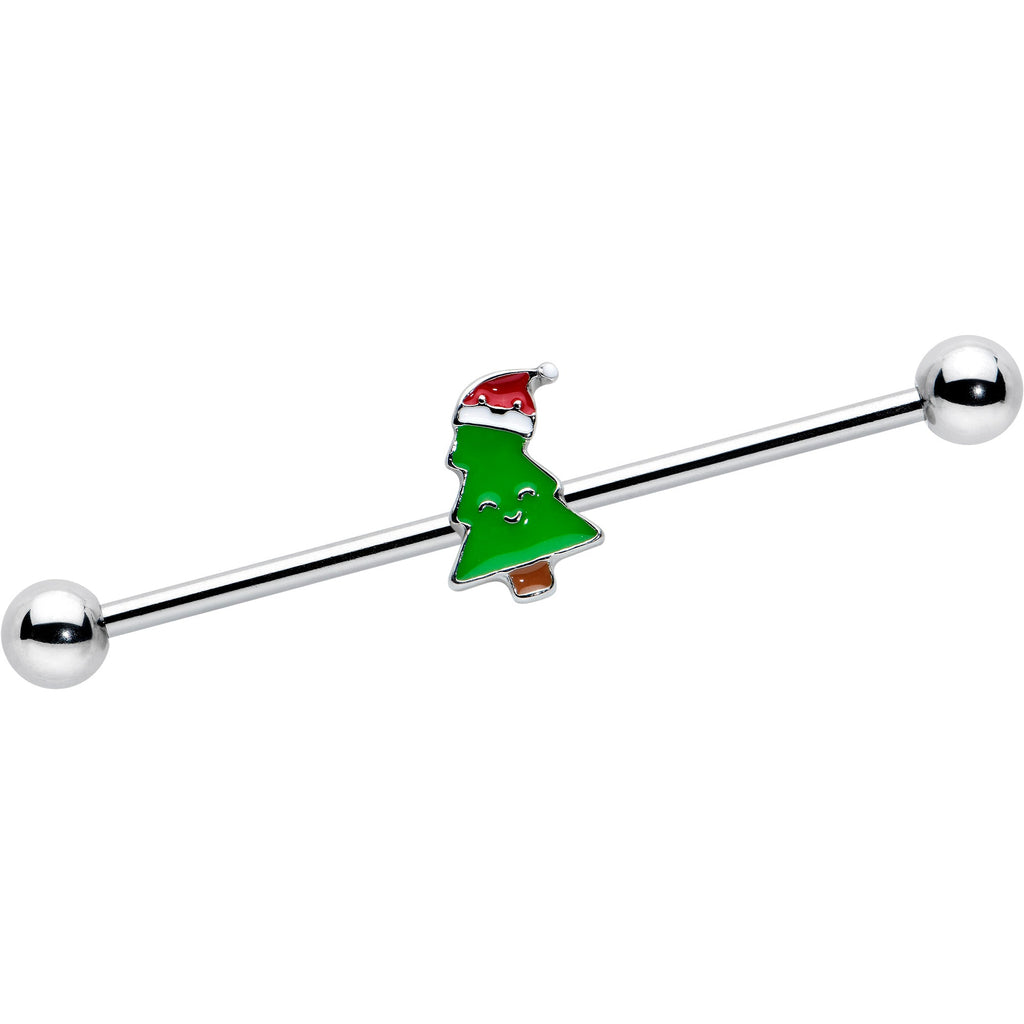 BodyCandy 14G Happy Christmas Tree Hat Holiday Industrial Barbell 38mm — main product shot