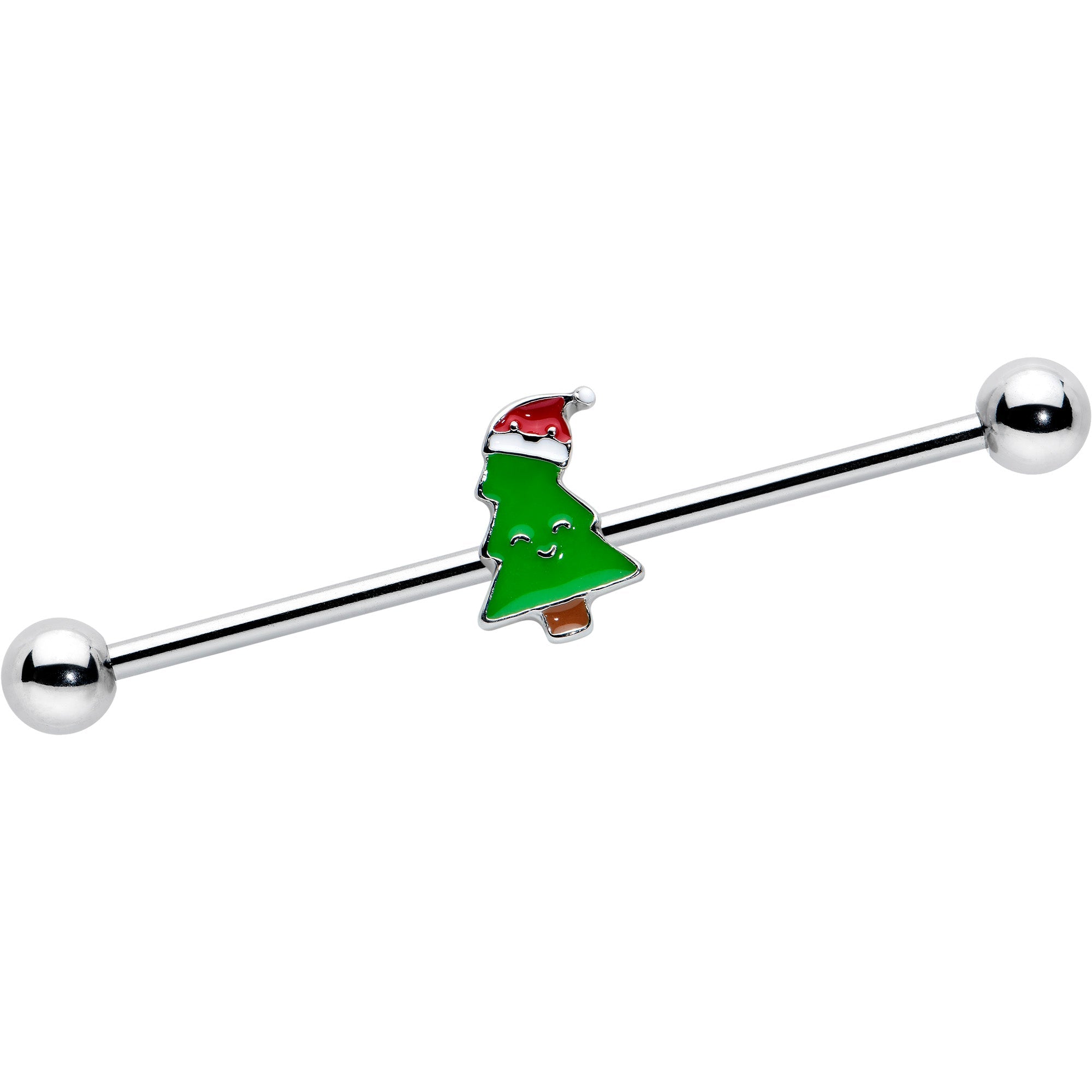 BodyCandy 14G Happy Christmas Tree Hat Holiday Industrial Barbell 38mm — main product shot