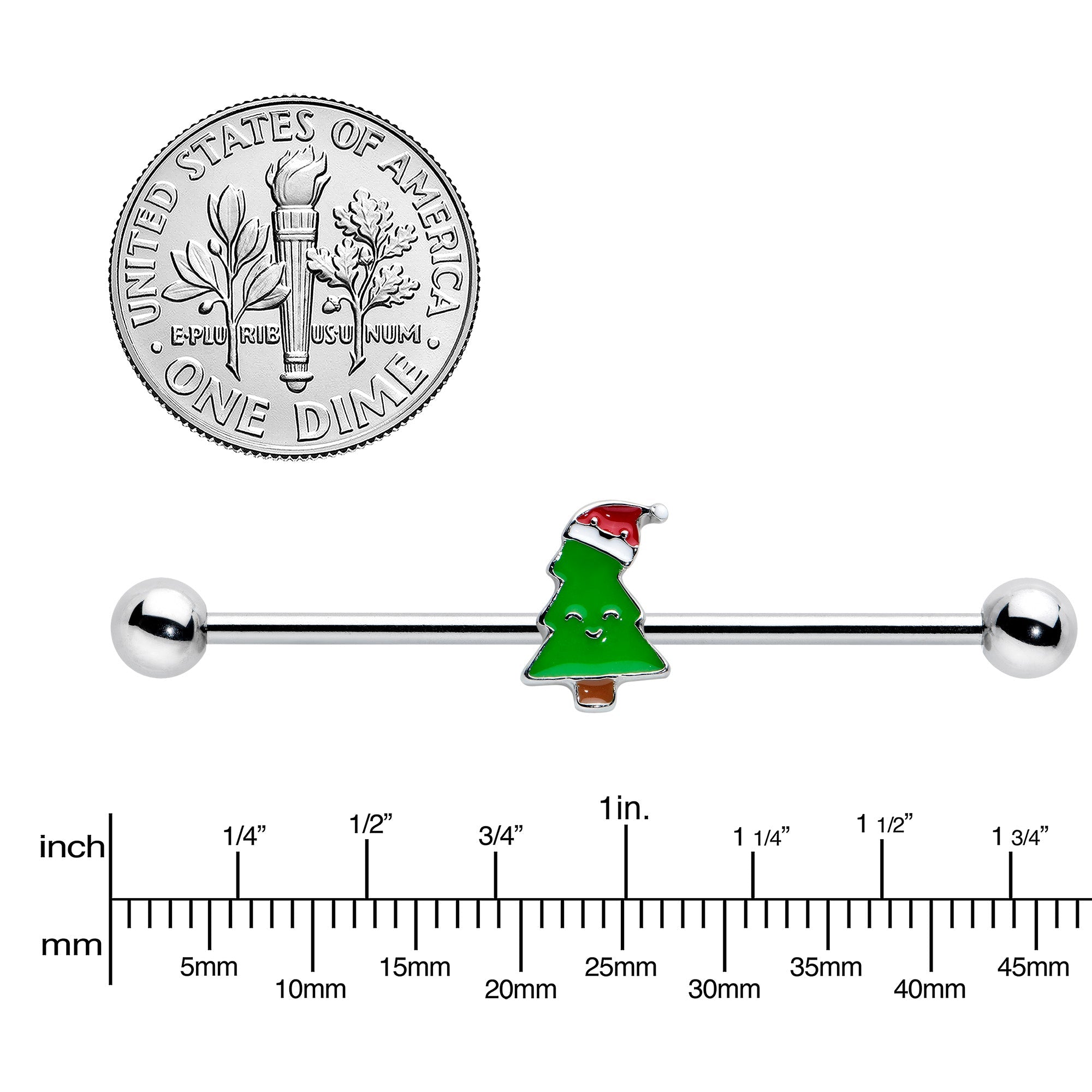 BodyCandy 14G Happy Christmas Tree Hat Holiday Industrial Barbell 38mm — lifestyle context