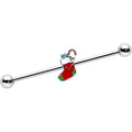 BodyCandy 14G Happy Christmas Stocking Red Green Industrial Barbell 38mm — main product shot
