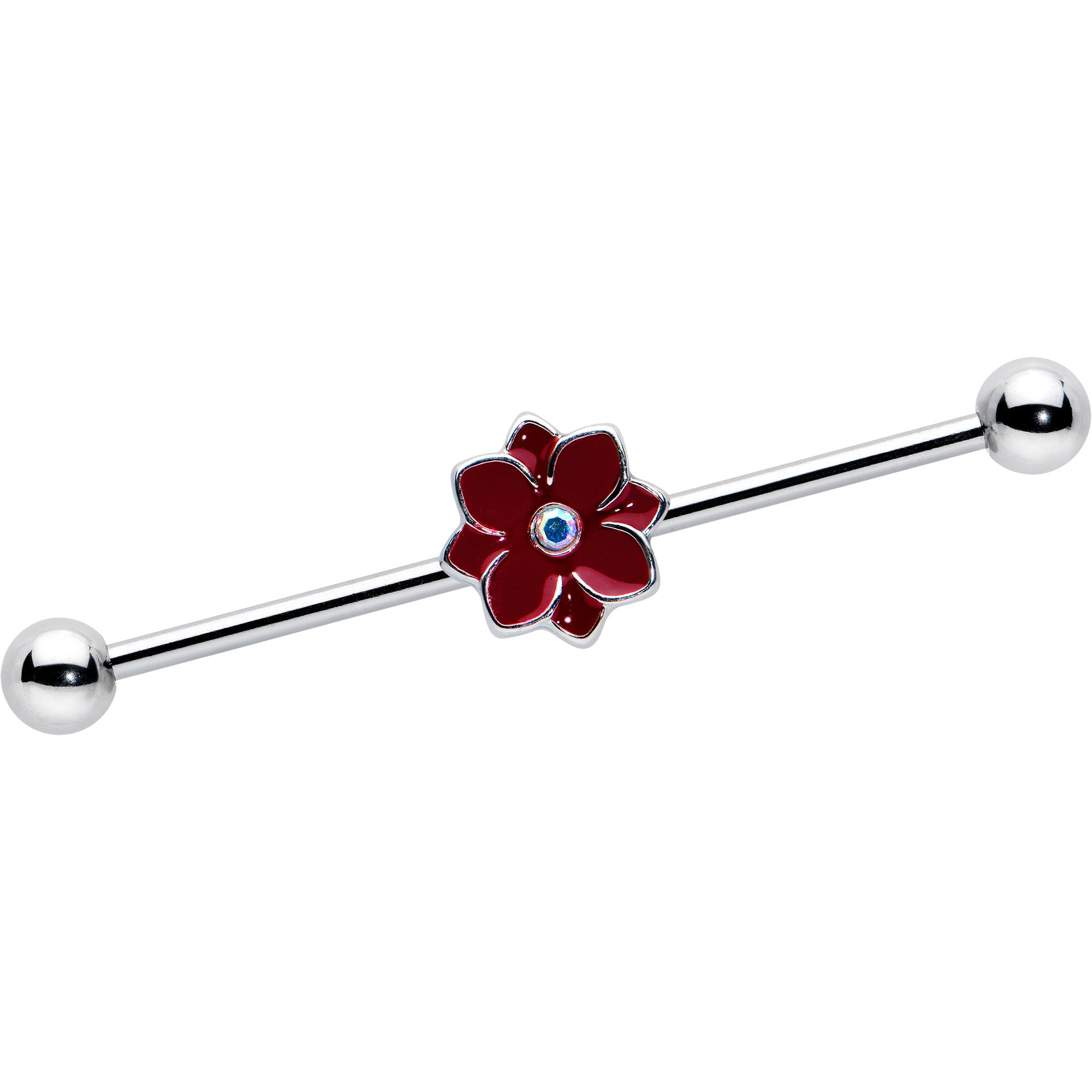BodyCandy 14G Aurora Gem Poinsettia Flower Festive Industrial Barbell 38mm — main product shot