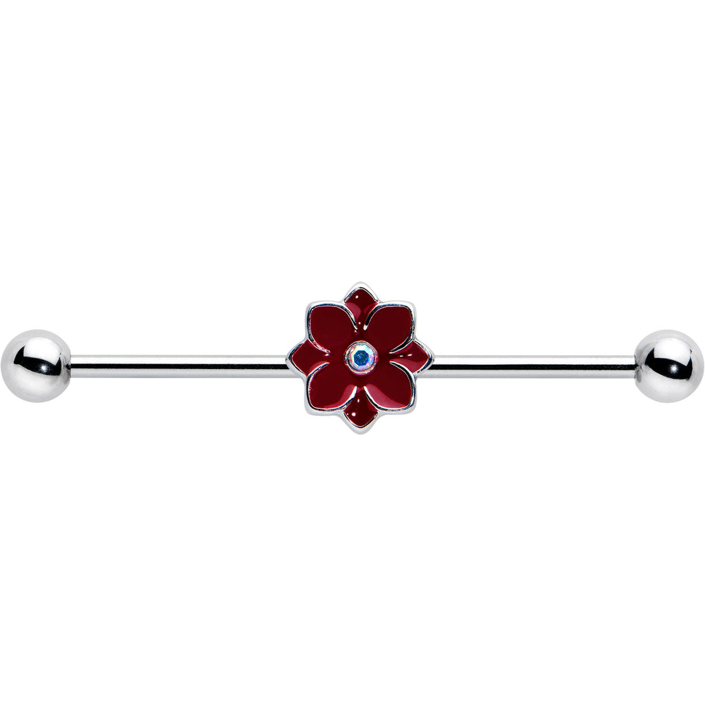 BodyCandy 14G Aurora Gem Poinsettia Flower Festive Industrial Barbell 38mm — detail close-up