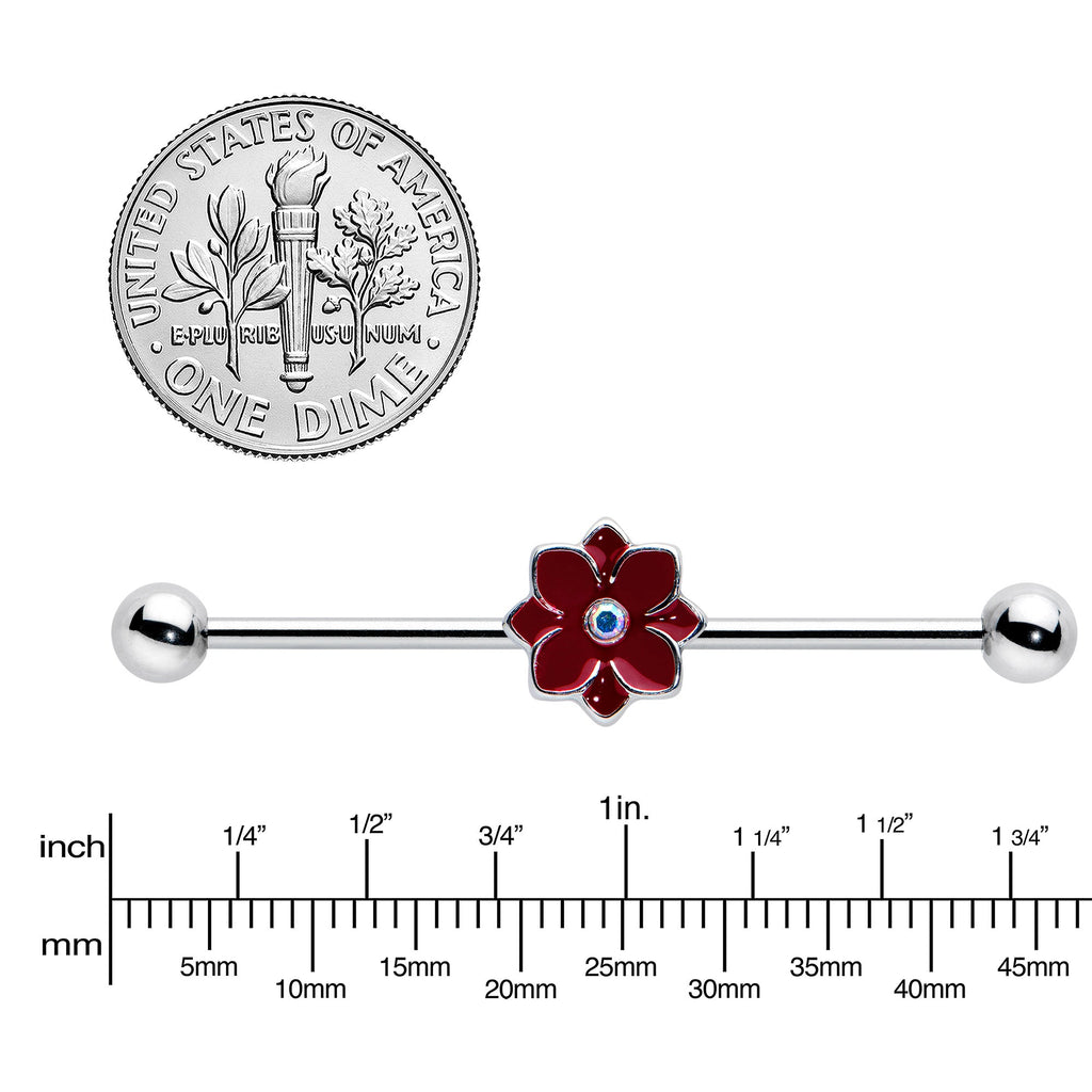 BodyCandy 14G Aurora Gem Poinsettia Flower Festive Industrial Barbell 38mm — lifestyle context