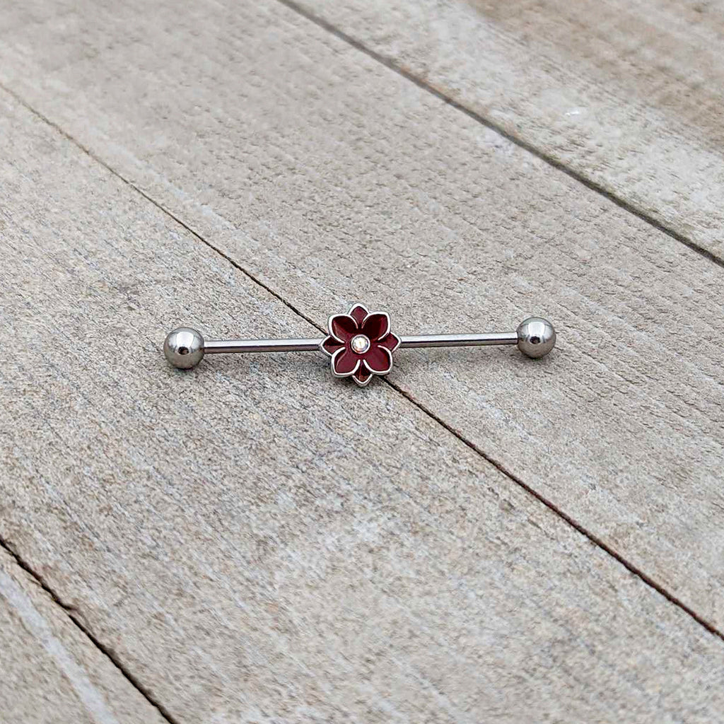 BodyCandy 14G Aurora Gem Poinsettia Flower Festive Industrial Barbell 38mm — alternative angle