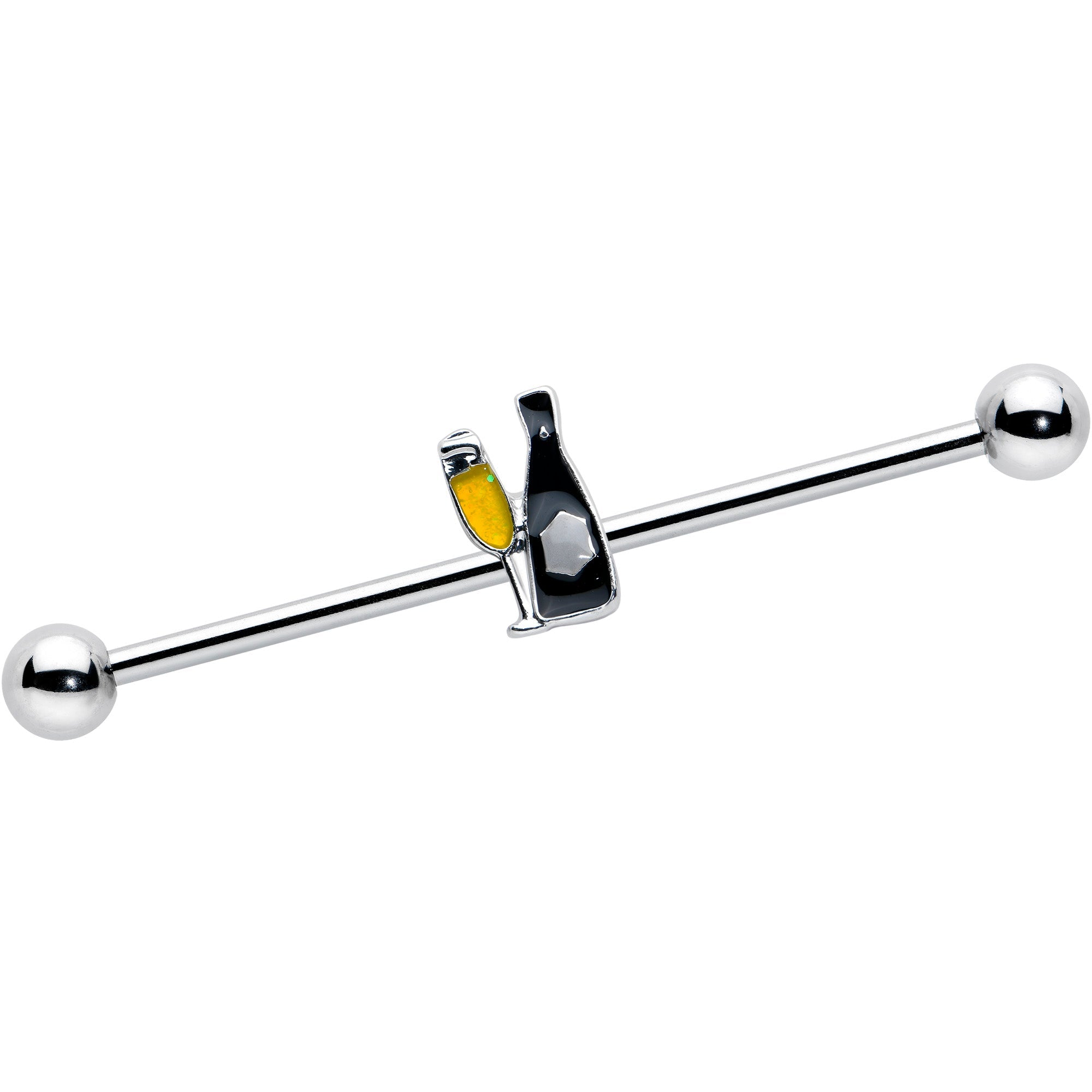 BodyCandy 14G Champagne Bottle Flute Yellow Industrial Barbell 38mm — main product shot
