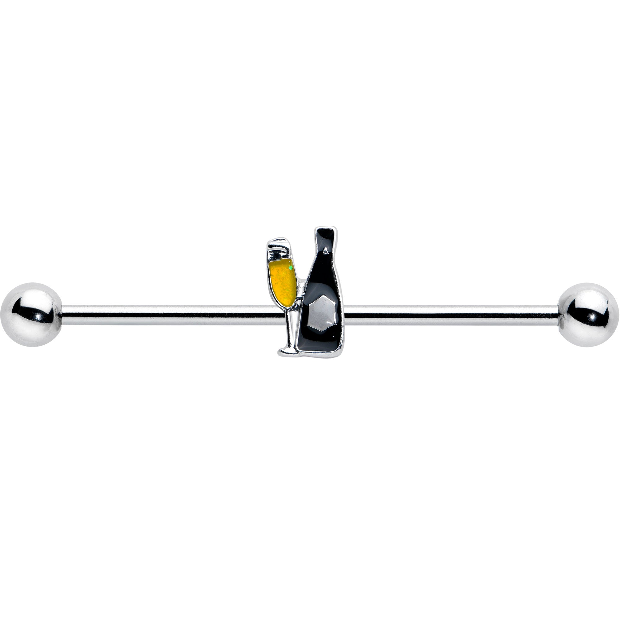 BodyCandy 14G Champagne Bottle Flute Yellow Industrial Barbell 38mm — detail close-up