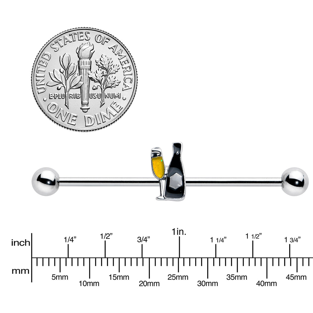 BodyCandy 14G Champagne Bottle Flute Yellow Industrial Barbell 38mm — lifestyle context