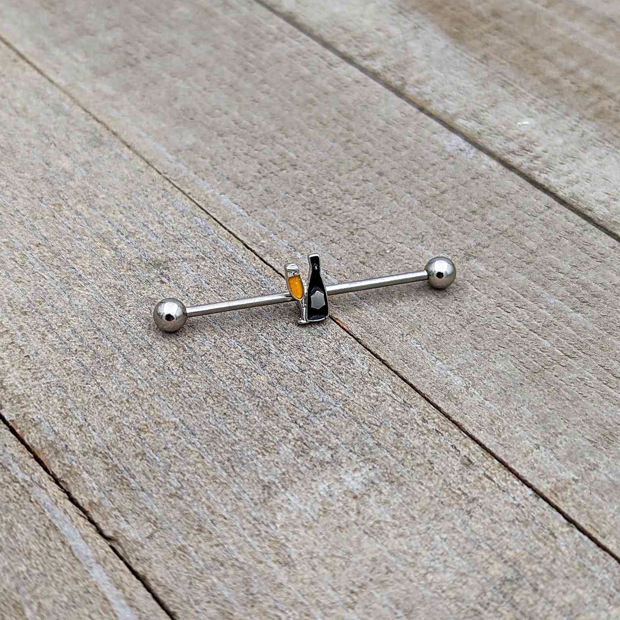 BodyCandy 14G Champagne Bottle Flute Yellow Industrial Barbell 38mm — alternative angle