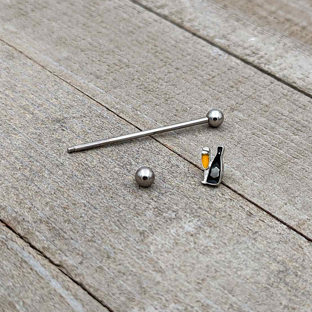 BodyCandy 14G Champagne Bottle Flute Yellow Industrial Barbell 38mm — in-use photo