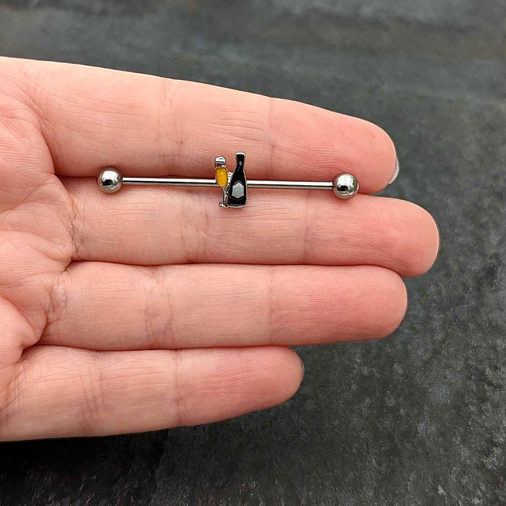 BodyCandy 14G Champagne Bottle Flute Yellow Industrial Barbell 38mm — size reference