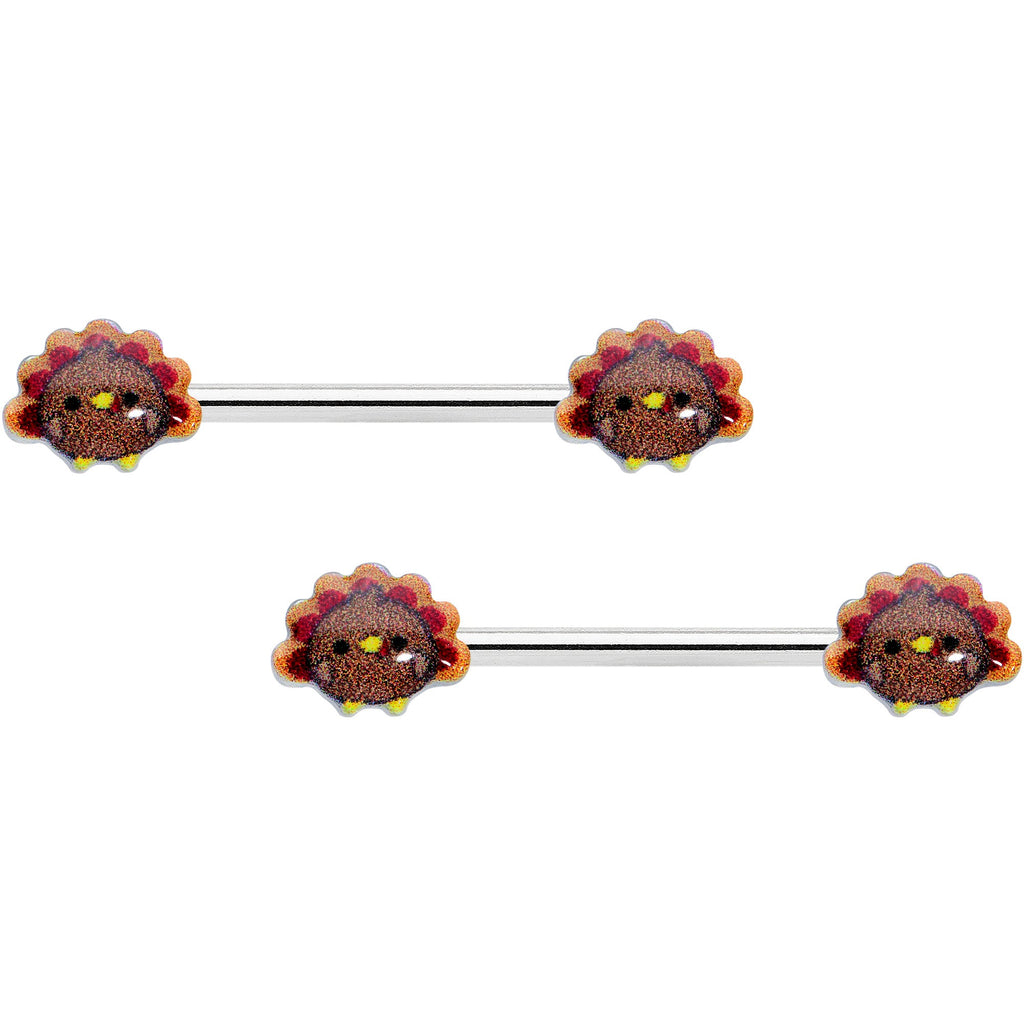 BodyCandy 14G 9/16 Cute Colorful Turkeys Barbell Nipple Ring Set — main product shot