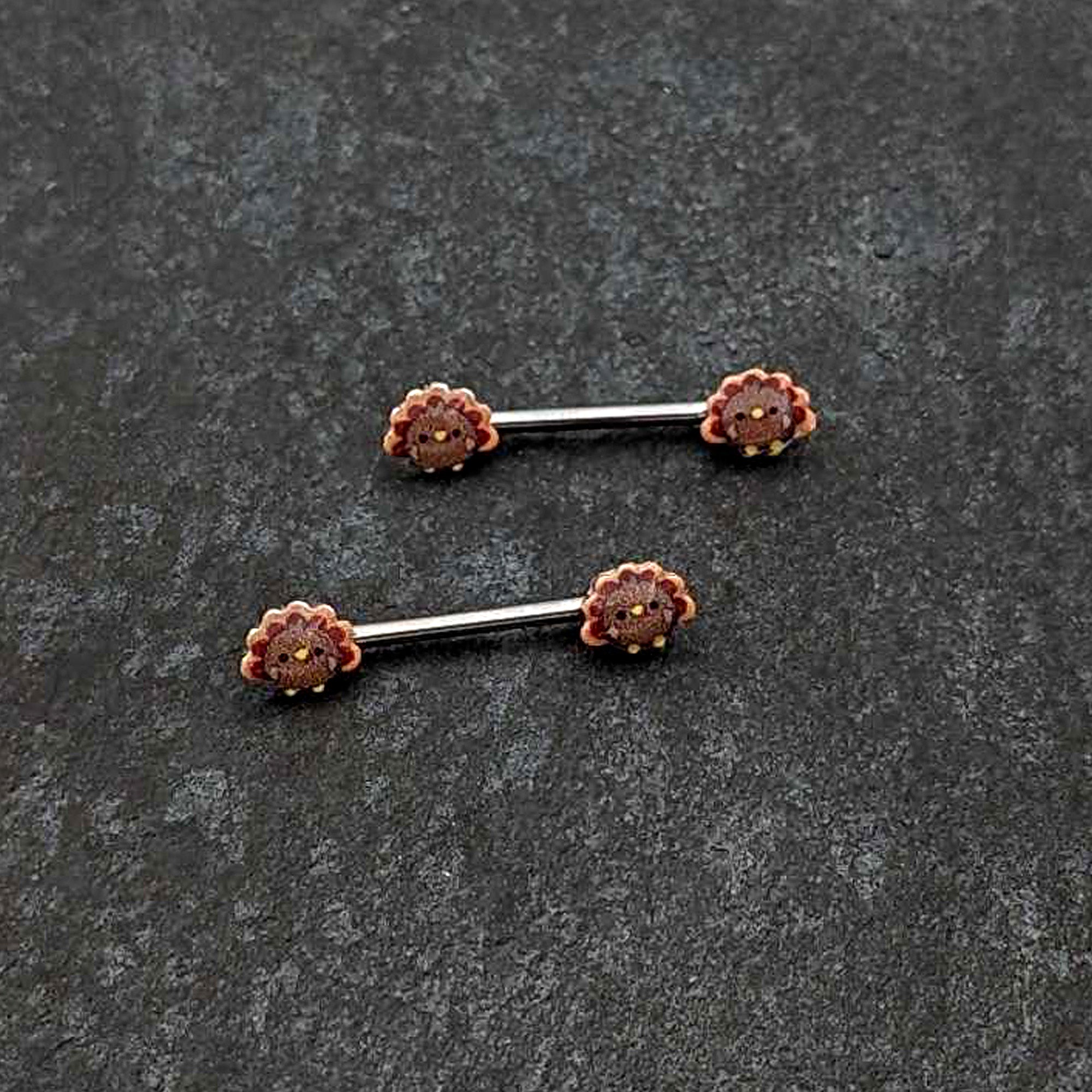 BodyCandy 14G 9/16 Cute Colorful Turkeys Barbell Nipple Ring Set — side view