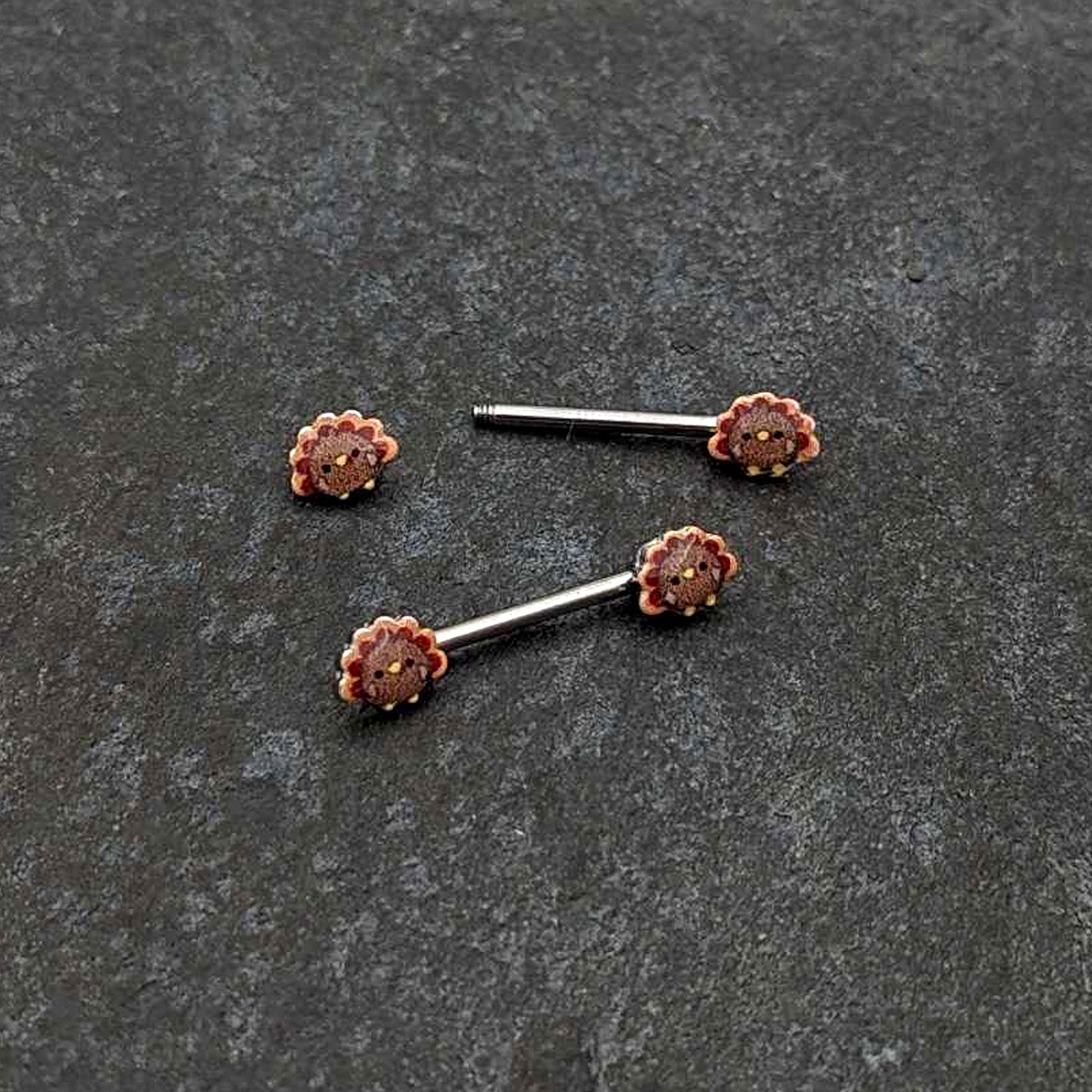 BodyCandy 14G 9/16 Cute Colorful Turkeys Barbell Nipple Ring Set — back view
