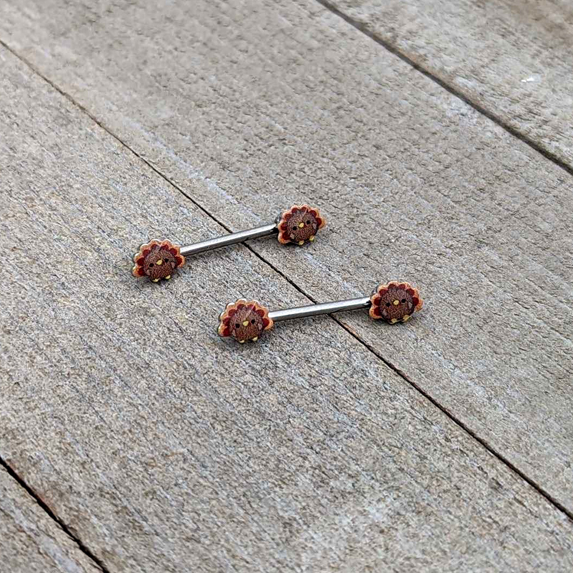 BodyCandy 14G 9/16 Cute Colorful Turkeys Barbell Nipple Ring Set — alternative angle