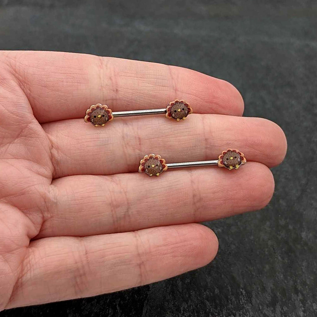 BodyCandy 14G 9/16 Cute Colorful Turkeys Barbell Nipple Ring Set — size reference
