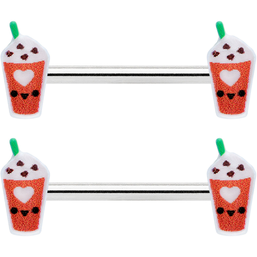 BodyCandy 14G 9/16 Sweet Pumpkin Frappe Autumn Barbell Nipple Ring Set — detail close-up