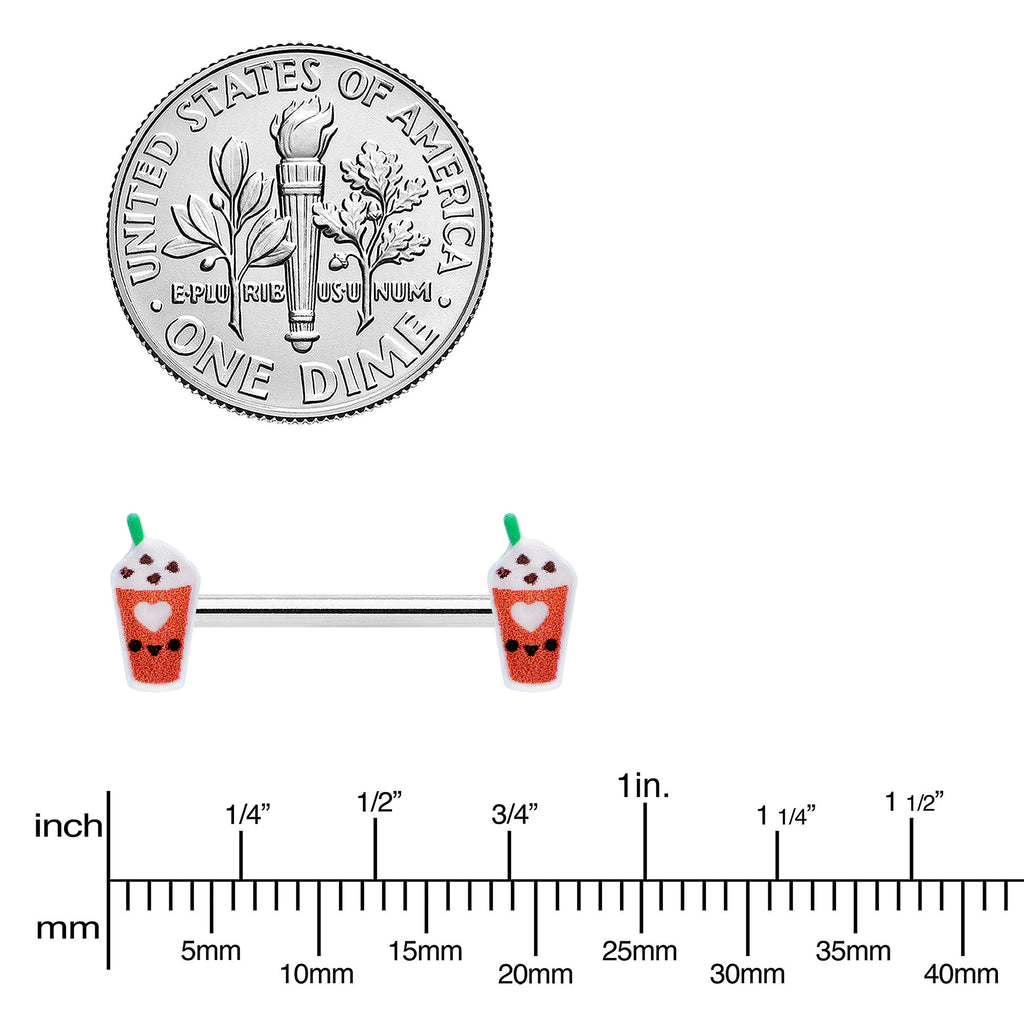 BodyCandy 14G 9/16 Sweet Pumpkin Frappe Autumn Barbell Nipple Ring Set — lifestyle context
