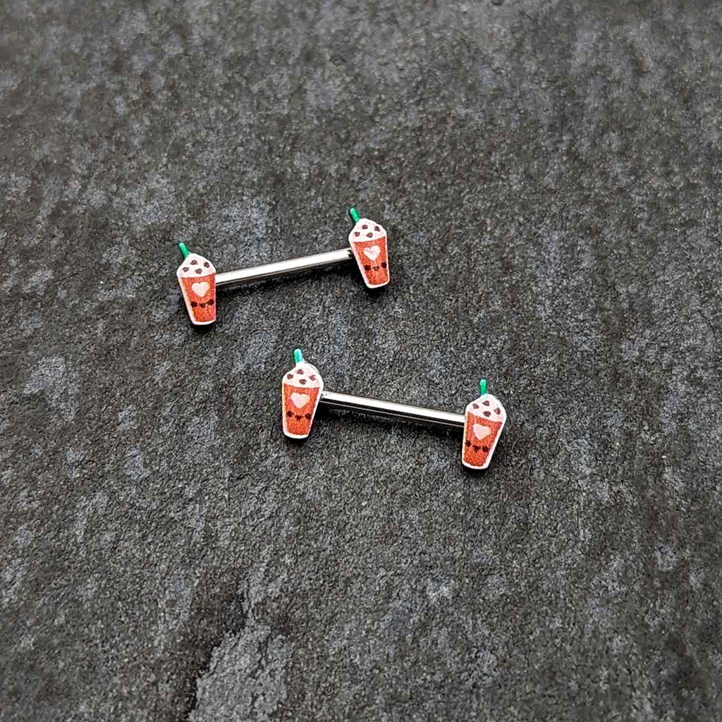 BodyCandy 14G 9/16 Sweet Pumpkin Frappe Autumn Barbell Nipple Ring Set — side view